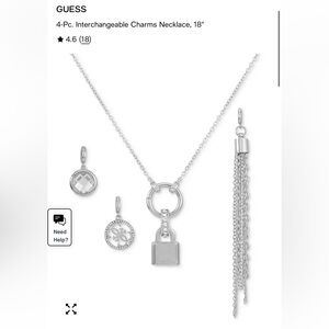 GUESS 4-Piece Interchangeable Charm Necklace Silver Tone 18” Gift Set NEW